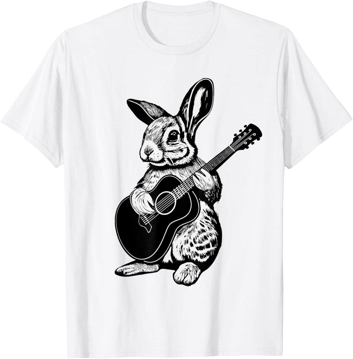 Bunny Playing Acoustic Guitar Easter Rabbit Women, Men, Kids T-Shirt - T-Shirt | White