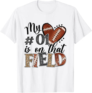 My heart is On That Field Custom Number 01 Football Mom T-Shirt - T-Shirt | White