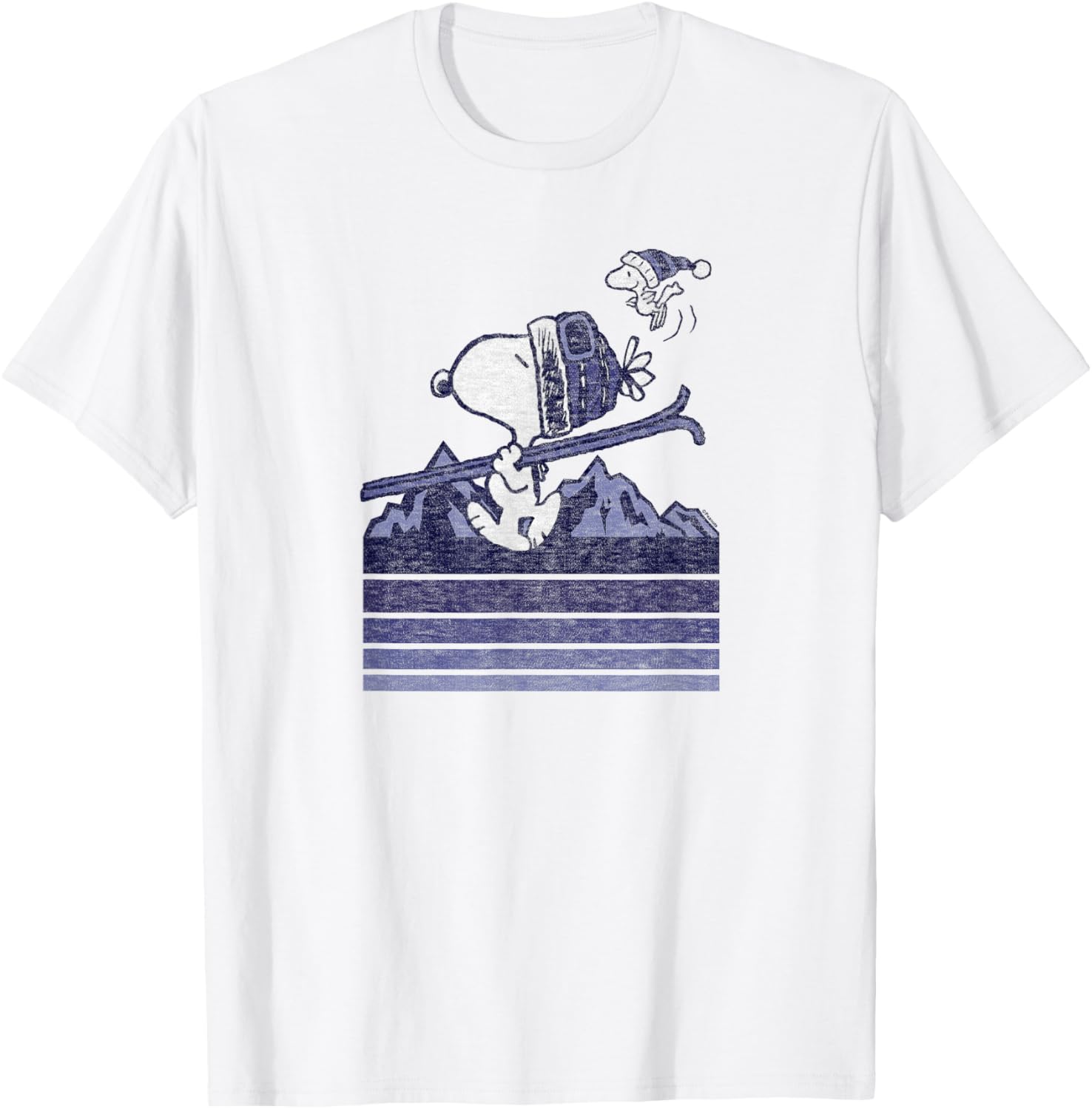 Peanuts - Snoopy Woodstock Ski Stripes T-Shirt - T-Shirt | White