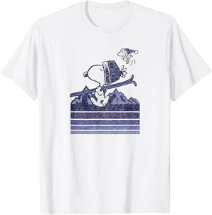 Peanuts - Snoopy Woodstock Ski Stripes T-Shirt - T-Shirt | White
