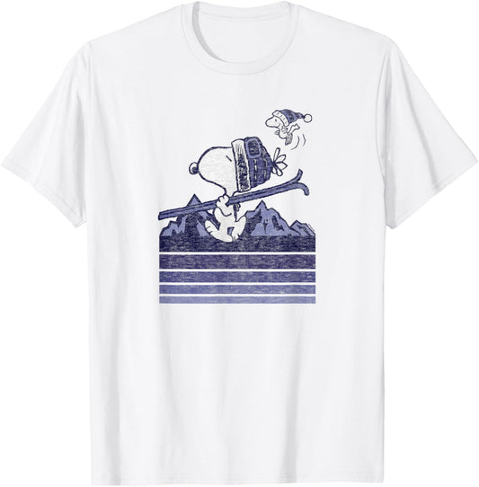 Peanuts - Snoopy Woodstock Ski Stripes T-Shirt - T-Shirt | White