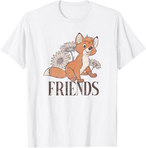 Disney The Fox and The Hound Fox Friends Forever Floral Logo T-Shirt - T-Shirt | White