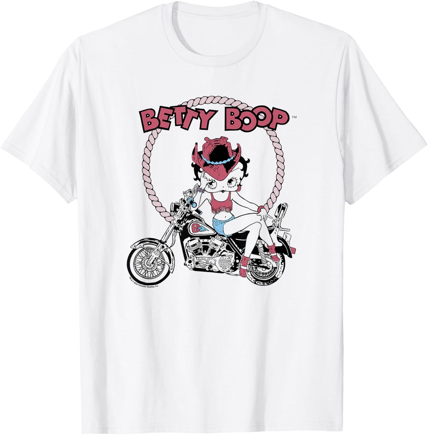 Betty Boop Cowgirl Biker Sitting Pose Outline T-Shirt - T-Shirt | White