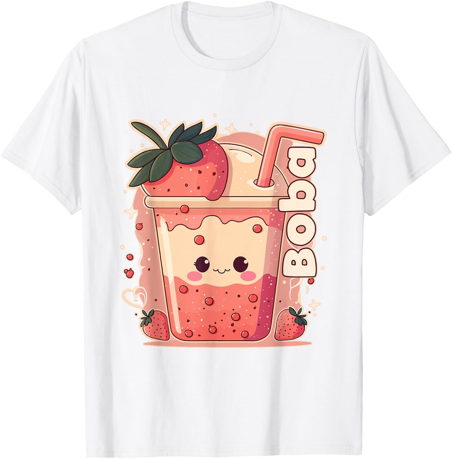 Strawberry Boba Anime Bubble Tea Neko Girls Kawaii Teen T-Shirt - T-Shirt | White