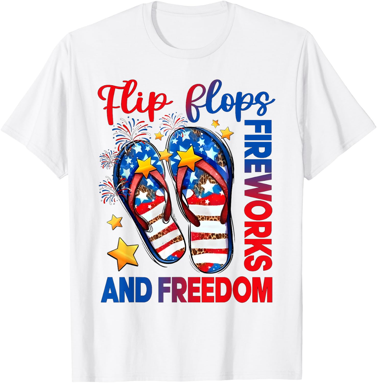 Retro Flip Flops Fireworks & Freedom American Flag Summer Women Kids Men T-Shirt - T-Shirt | White