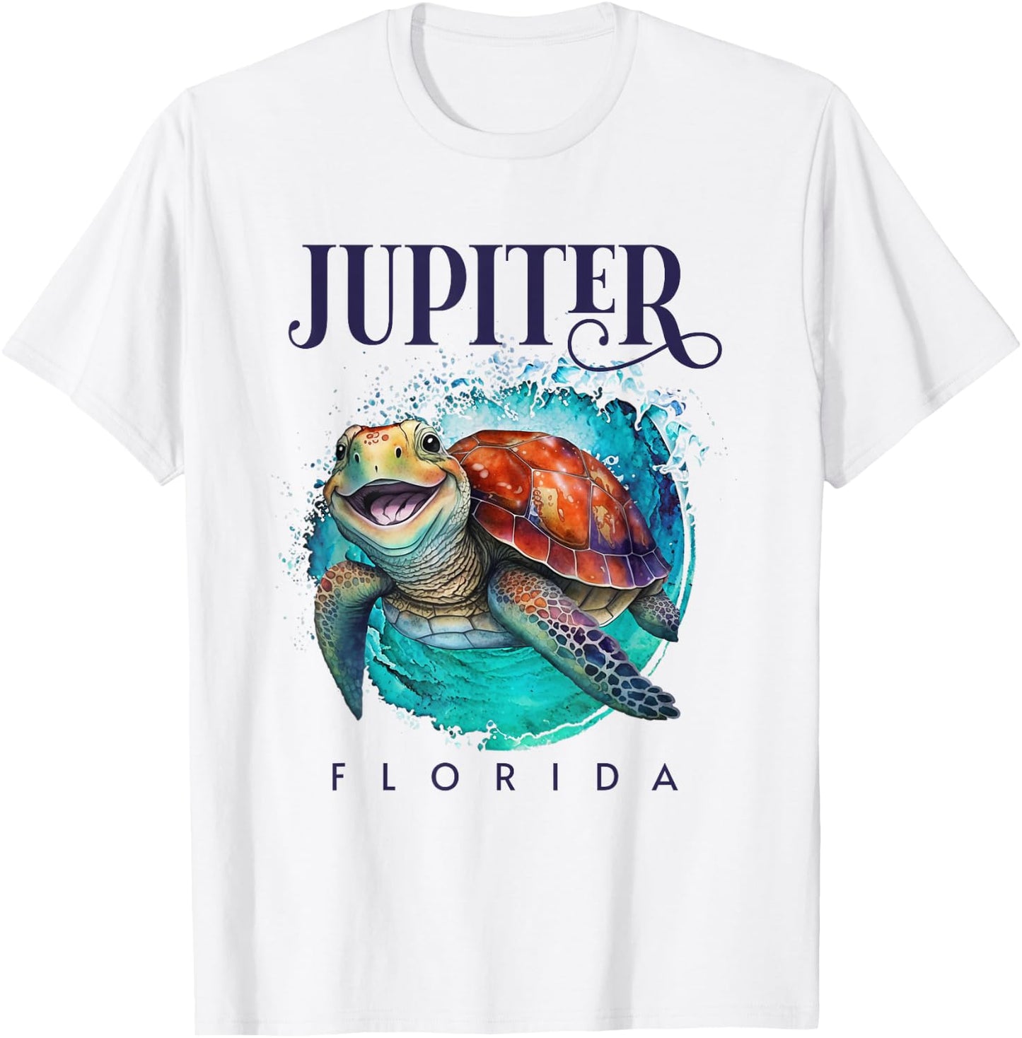 Jupiter Florida Watercolor Happy Sea Turtle T-Shirt - T-Shirt | White