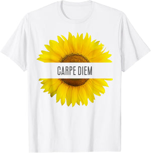 Sunflower with Sayings Carpe Diem T-Shirt - T-Shirt | White