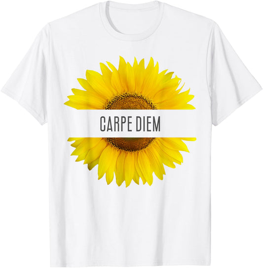 Sunflower with Sayings Carpe Diem T-Shirt - T-Shirt | White