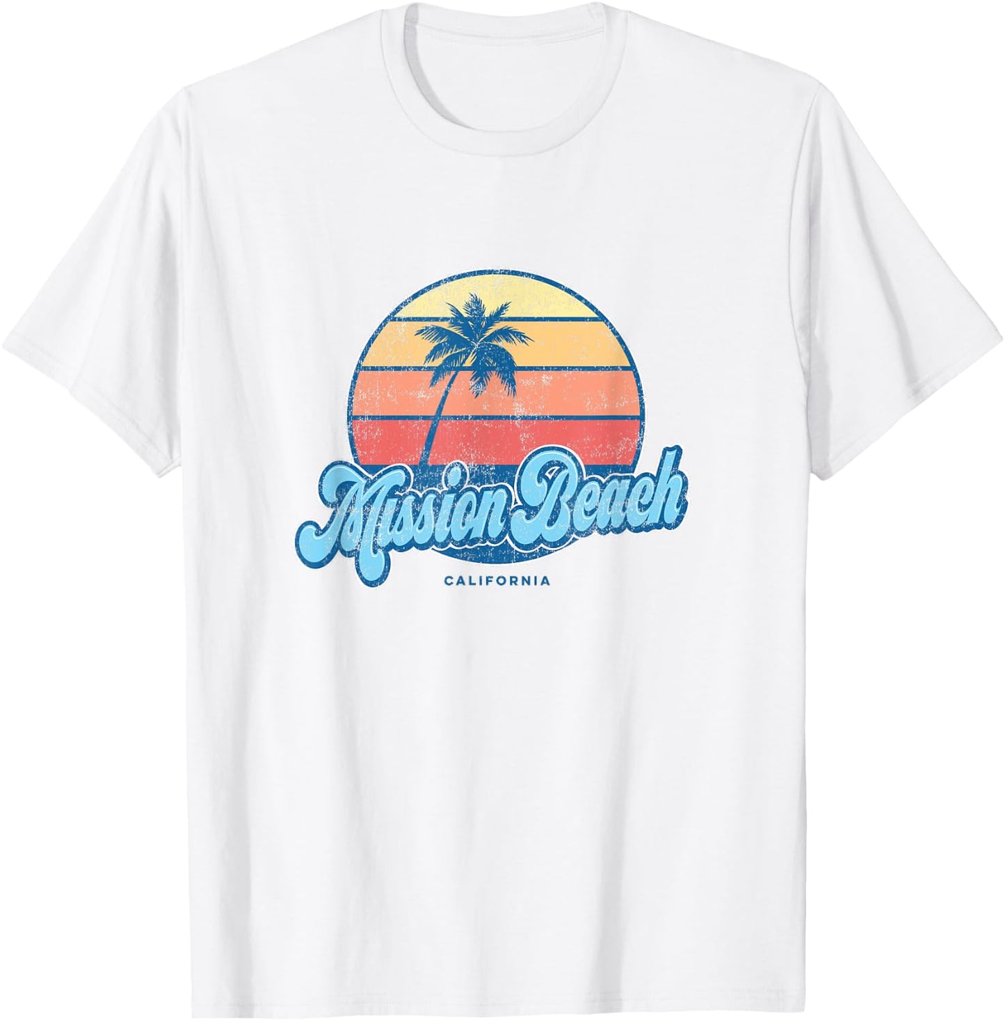 Vintage Mission Beach California CA Classic 70s Retro Surfer T-Shirt - T-Shirt | White
