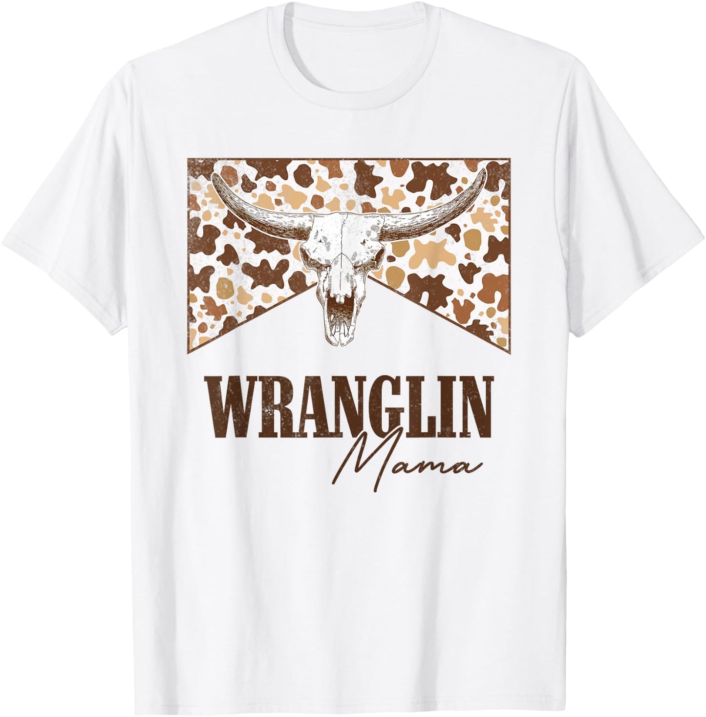 Wranglin Mama Leopard Bull Skull Western Country Music T-Shirt - T-Shirt | White