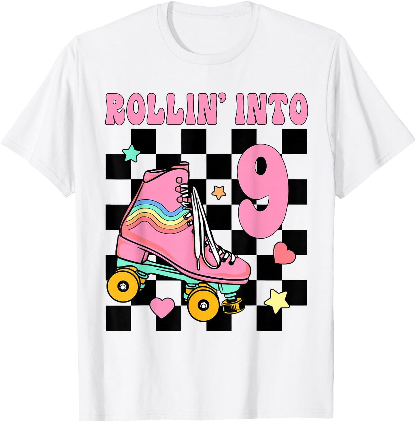 Rolling Into 9 Years Old Roller Skating Girl 9th Birthday T-Shirt - T-Shirt | White