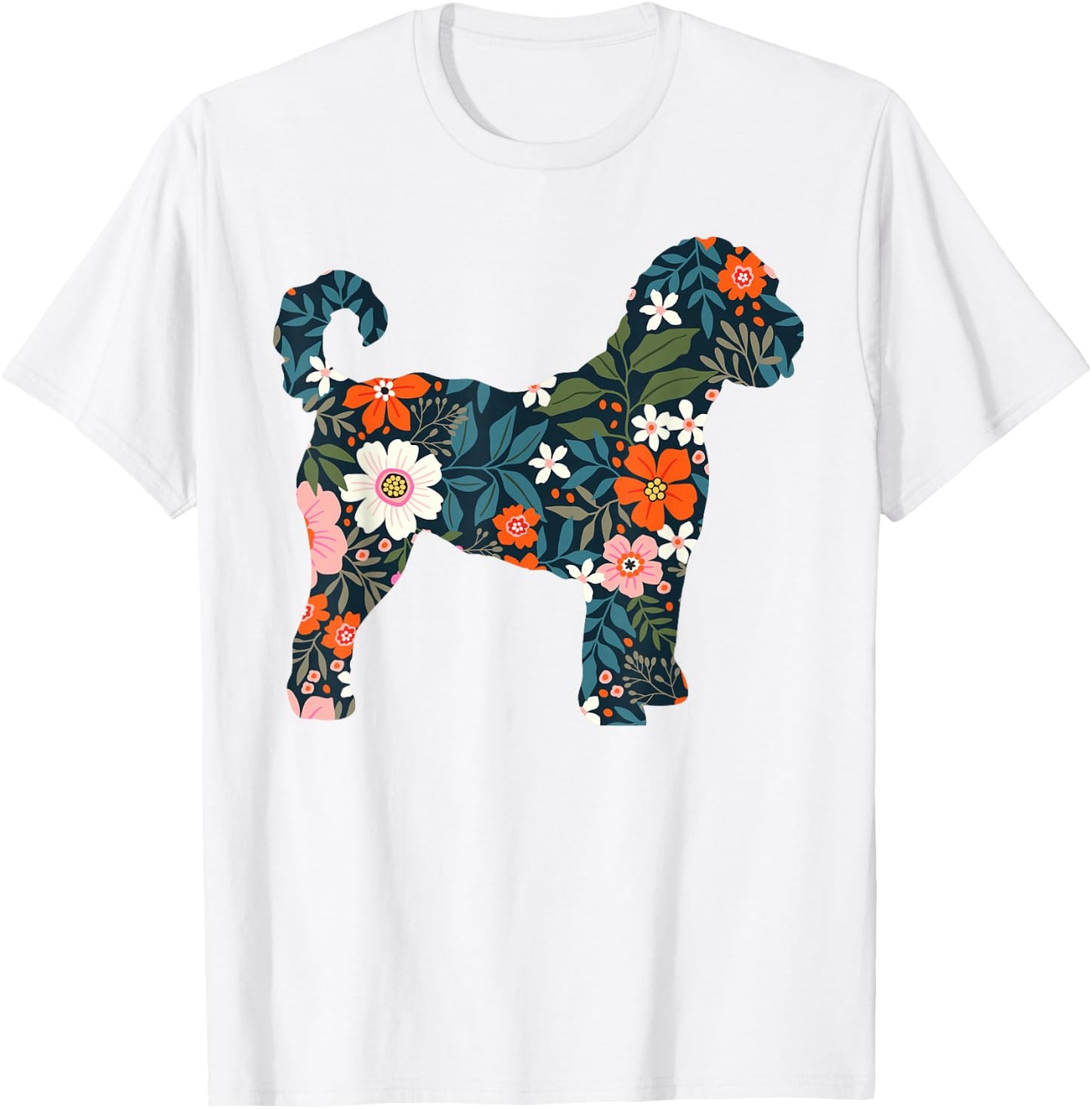 Floral Dog Silhouette for Labradoodle or Gooldendoodle Mom T-Shirt - T-Shirt | White