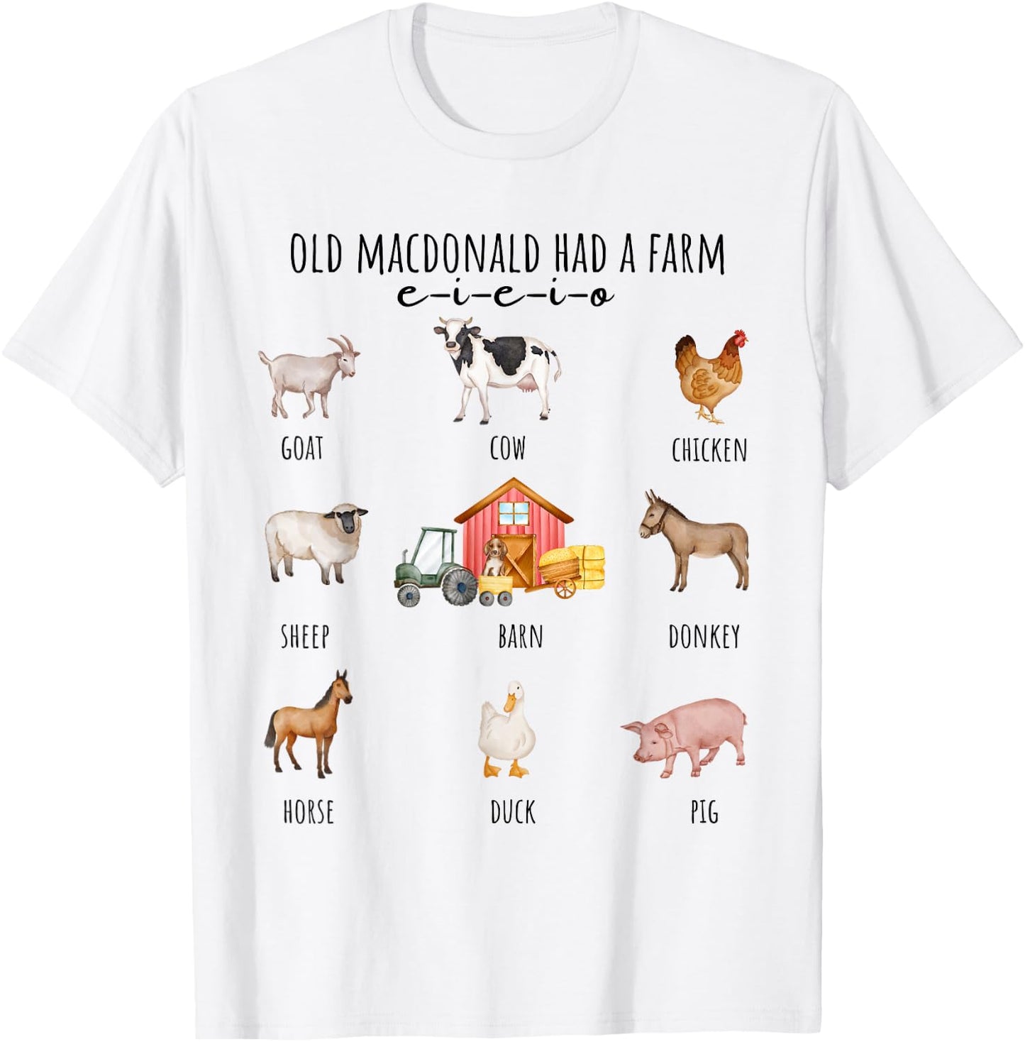 Toddler Kids Old MacDonald Had a Farm E-I-E-I-O Nursery Song T-Shirt - T-Shirt | White