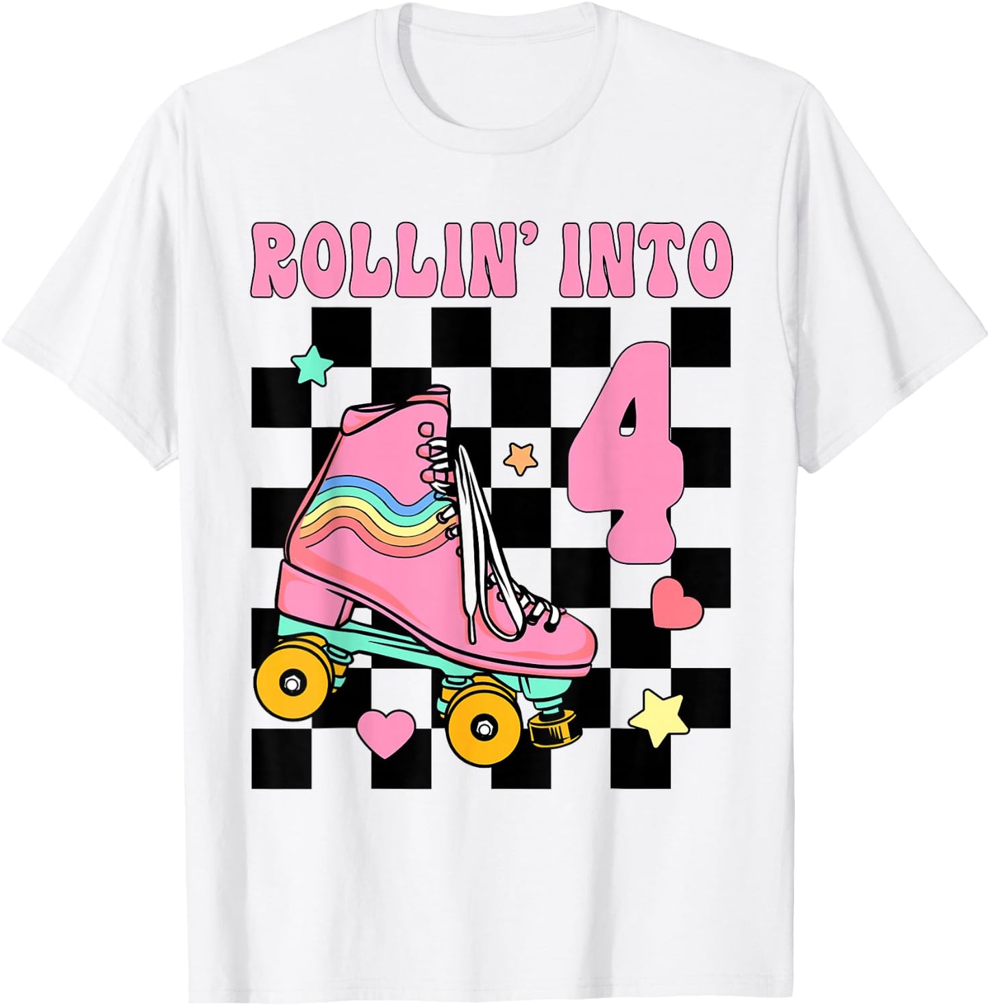 Rolling Into 4 Years Old Roller Skating Girl 4th Birthday T-Shirt - T-Shirt | White
