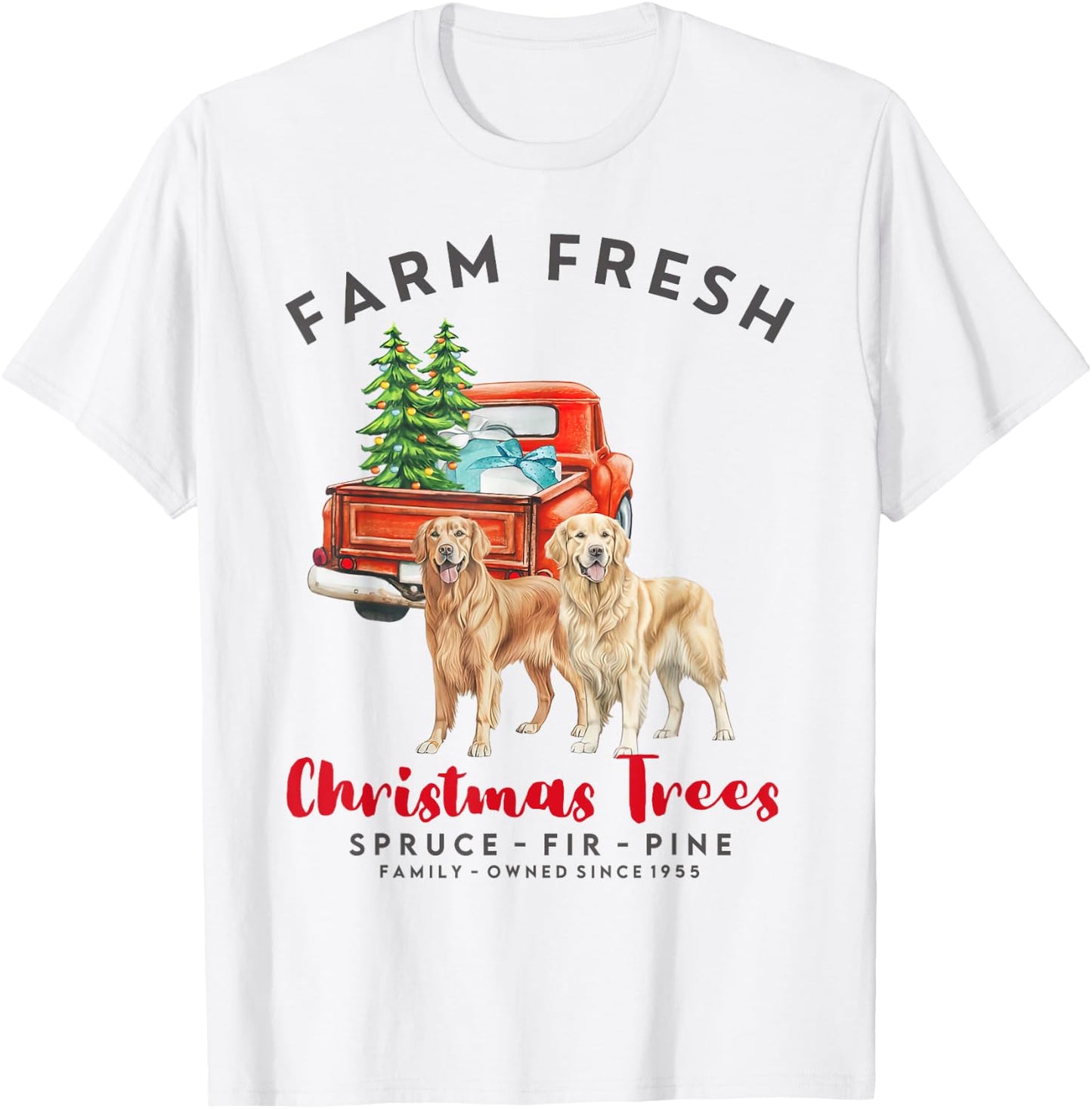 Golden Retriever Christmas Farm Fresh Christmas Trees T-Shirt - T-Shirt | White