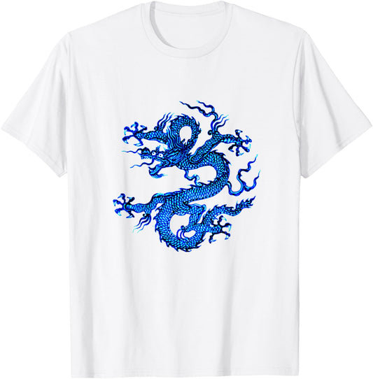 Chinese Dragon, Cobalt and Indigo Blue T-Shirt - T-Shirt | White