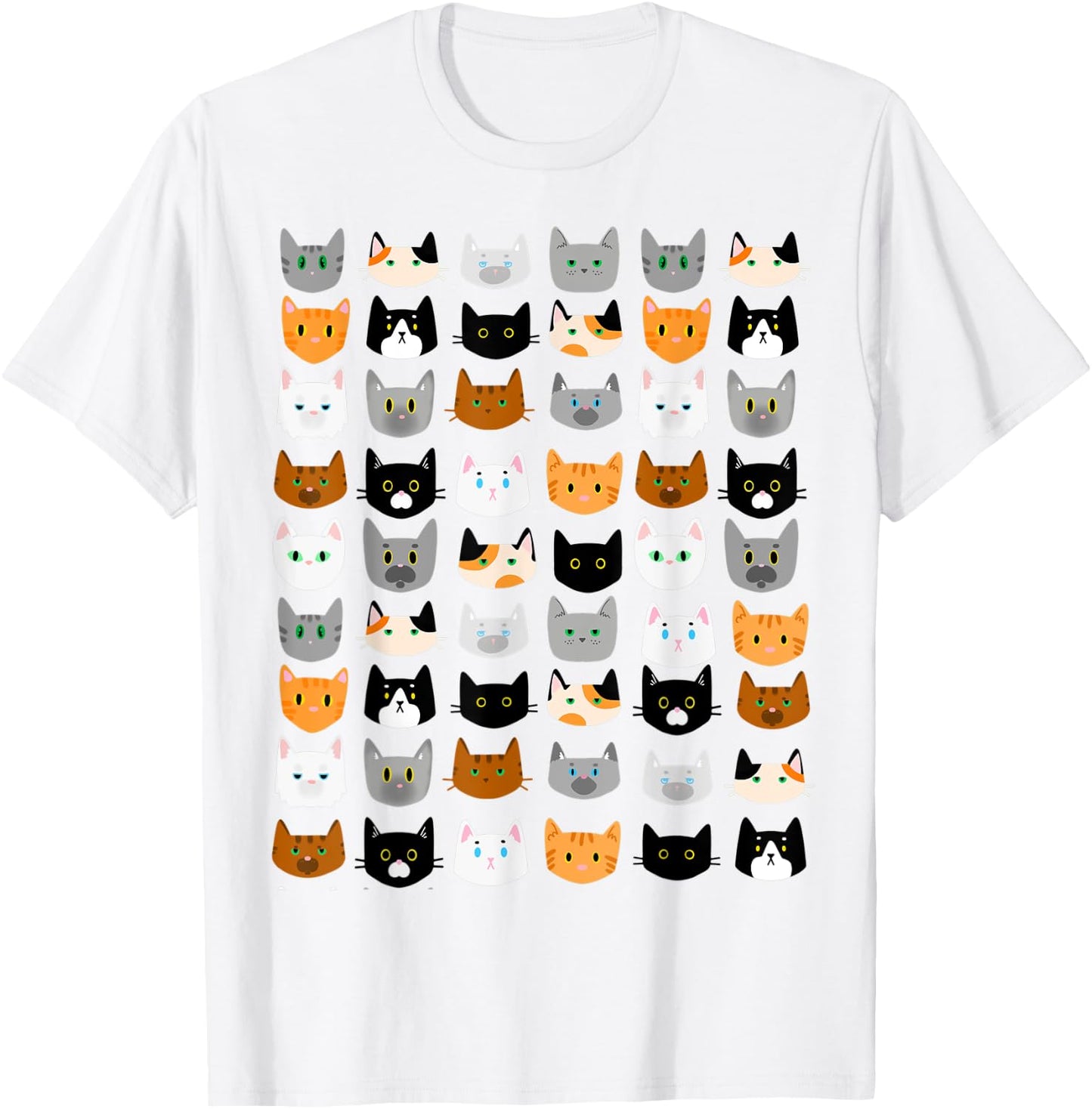 Cute Cats Pattern Calico Tabby Tuxedo Ginger Siamese T-Shirt - T-Shirt | White