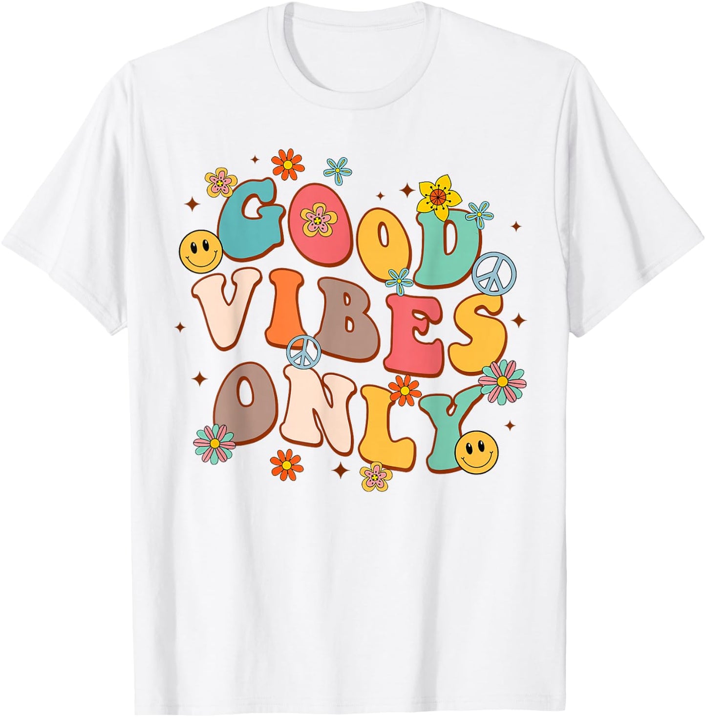 Good Vibes Only Peace Sign Love 60s 70s Retro Groovy Hippie T-Shirt - T-Shirt | White