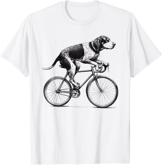 Bluetick Coonhound Dog Riding a Bike Bicycle Biker Cycling Men Women Kids T-Shirt - T-Shirt | White
