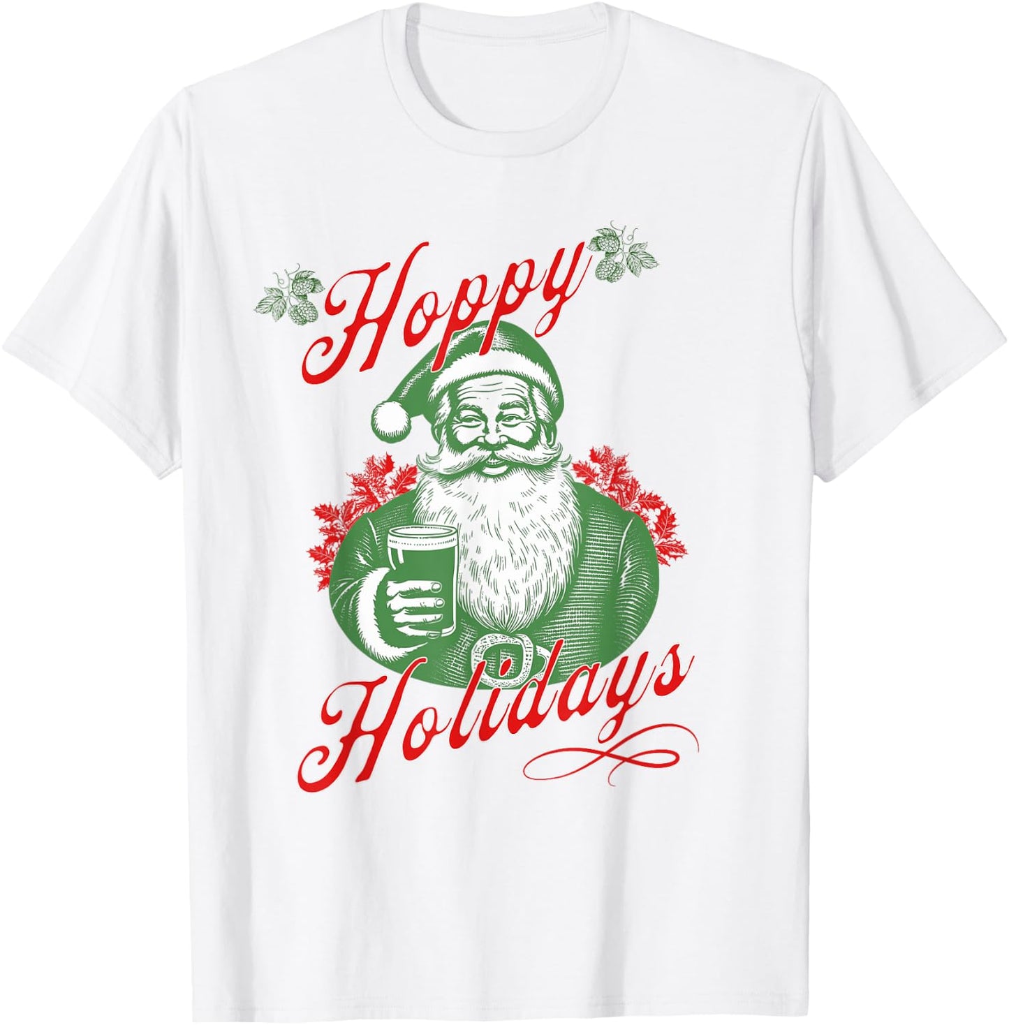 Hoppy Holidays Happy Holidays For Beer Lovers Santa Hops IPA T-Shirt - T-Shirt | White