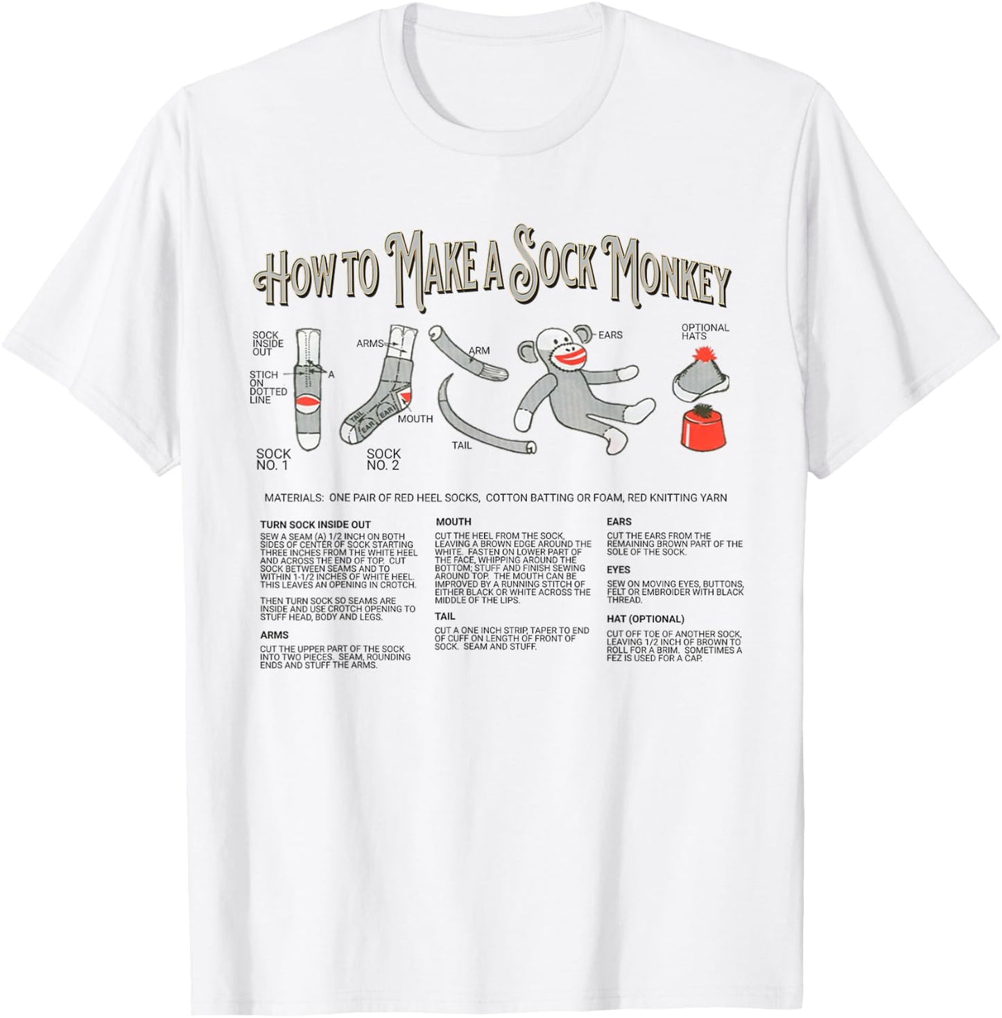 How to Make a Sock Monkey Vintage Sock Monkeys T-Shirt - T-Shirt | White