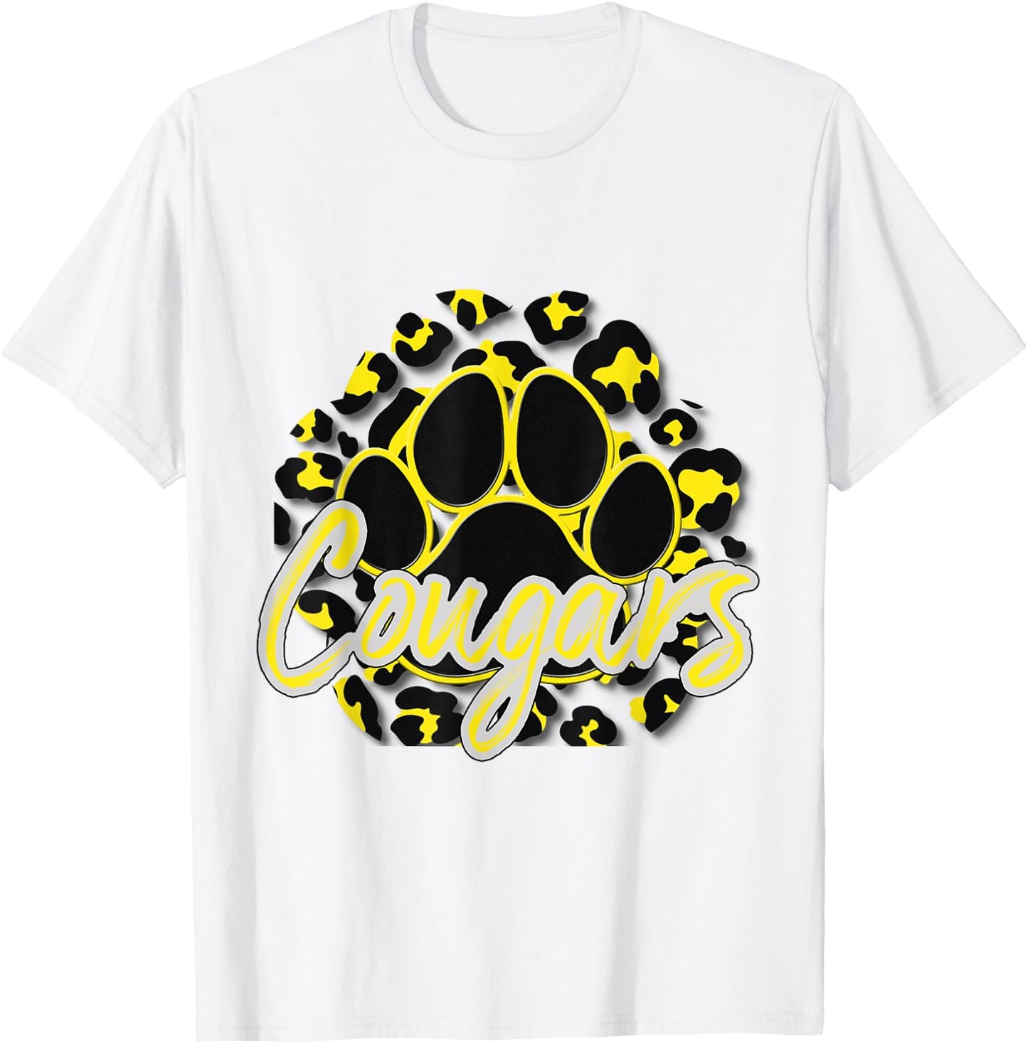 Cougar Yellow Black Cheetah School Sports Fan Team Spirit T-Shirt - T-Shirt | White