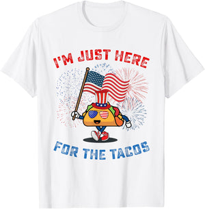 Funny I'm Just Here For The Tacos American 4Th Of July Taco Kids Men T-Shirt - T-Shirt | White