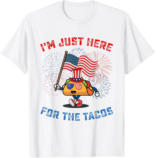 Funny I'm Just Here For The Tacos American 4Th Of July Taco Kids Men T-Shirt - T-Shirt | White