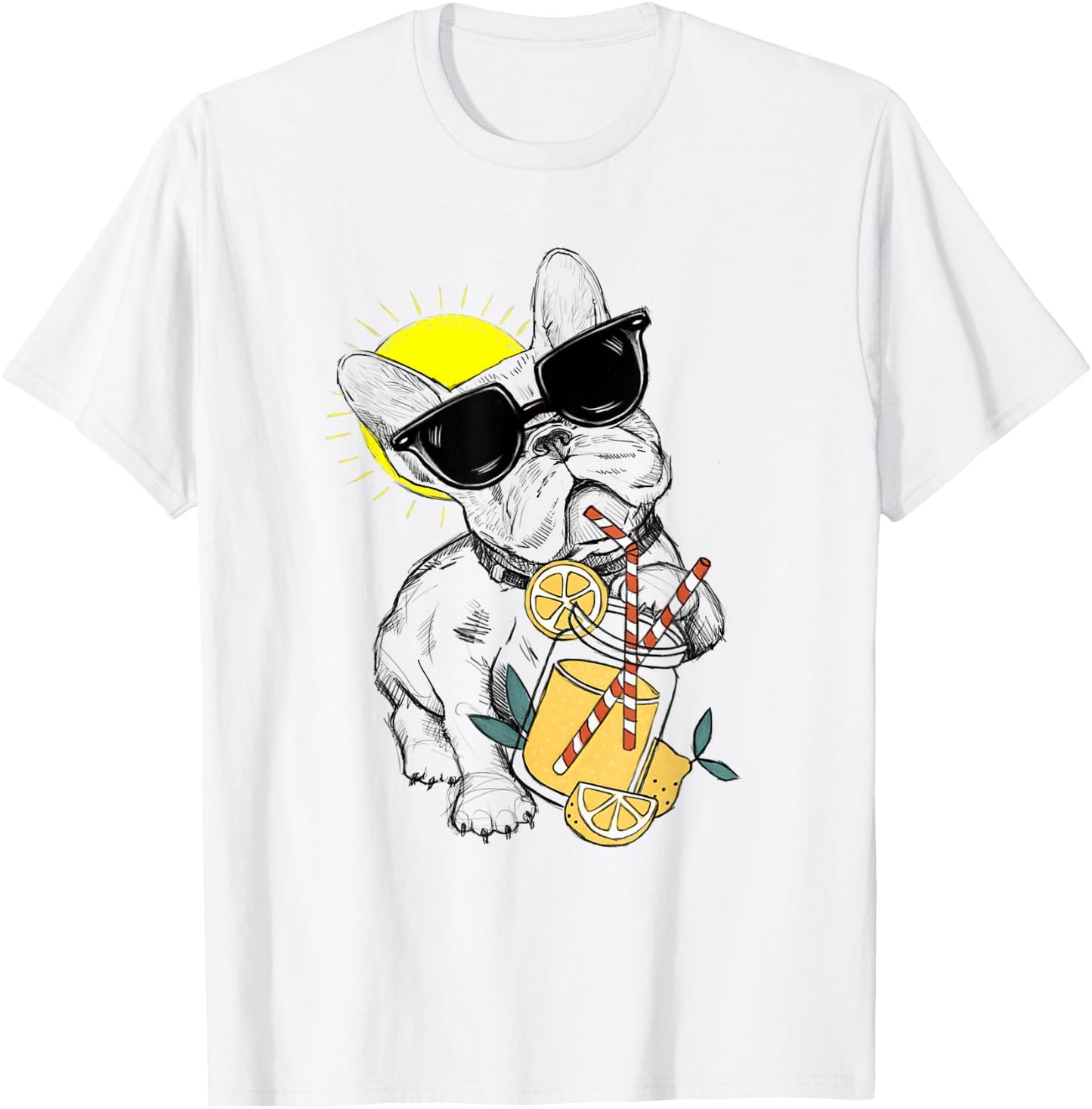Funny French Bulldog Glasses Summer Lemonade Gift Women Kids T-Shirt - T-Shirt | White