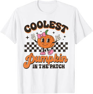 Groovy Coolest Pumpkin In The Patch Halloween For Girls Kids T-Shirt - T-Shirt | White