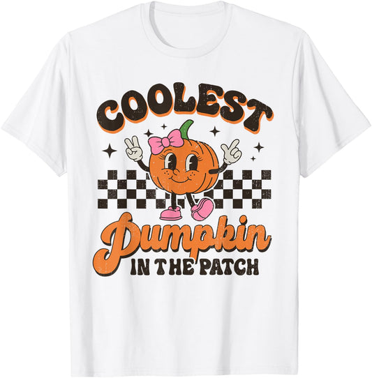 Groovy Coolest Pumpkin In The Patch Halloween For Girls Kids T-Shirt - T-Shirt | White