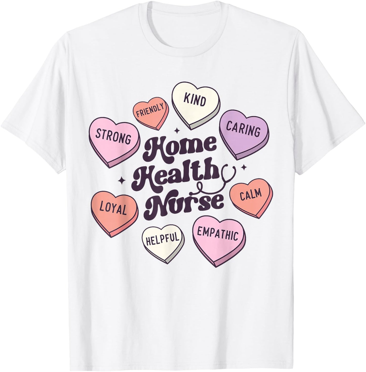 Home Health Nurse Groovy Medical Valentines Day Retro Hearts T-Shirt - T-Shirt | White