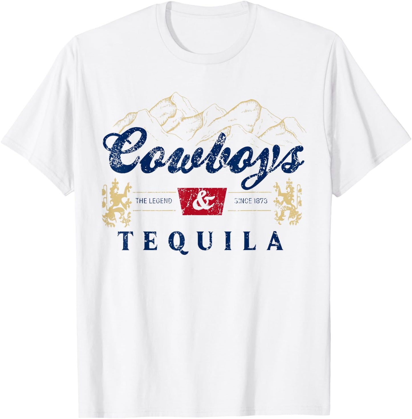Vintage Cowboys And Tequila Western Funny Tequila Drinking T-Shirt - T-Shirt | White