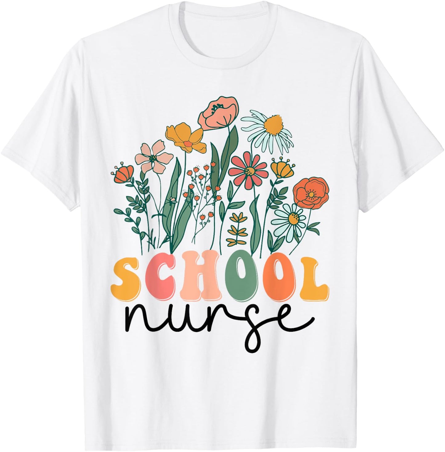Groovy Wildflower School Nurse T-Shirt - T-Shirt | White