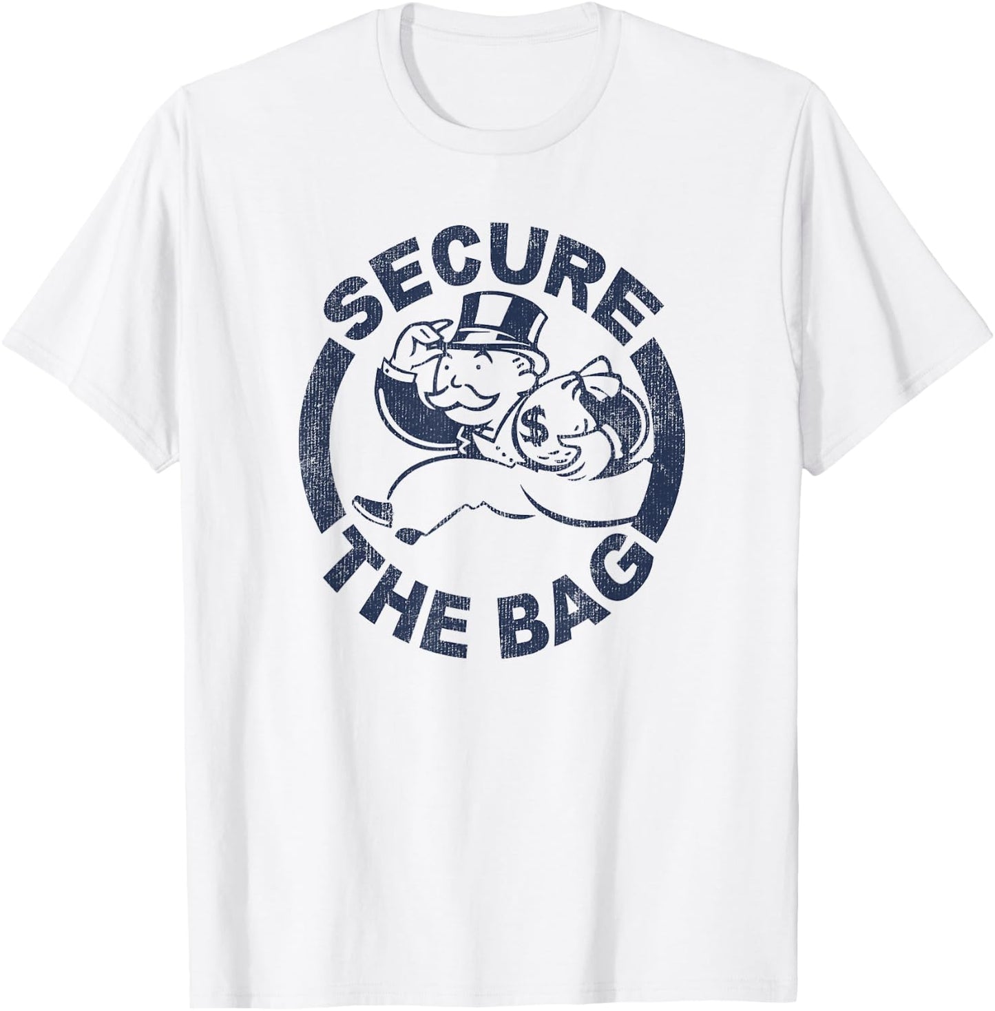 Monopoly Mr. Monopoly Secure The Bag Money Classic Logo T-Shirt - T-Shirt | White