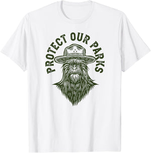Giant Step Design Co. Protect Our Parks! Sasquatch Park Ranger Funny Bigfoot T-Shirt - T-Shirt | White