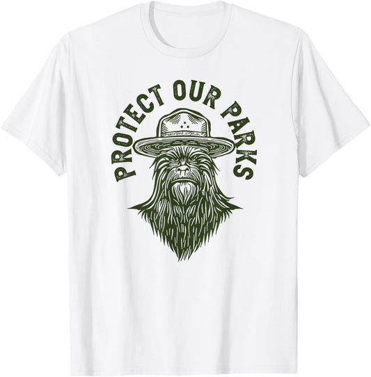 Giant Step Design Co. Protect Our Parks! Sasquatch Park Ranger Funny Bigfoot T-Shirt - T-Shirt | White