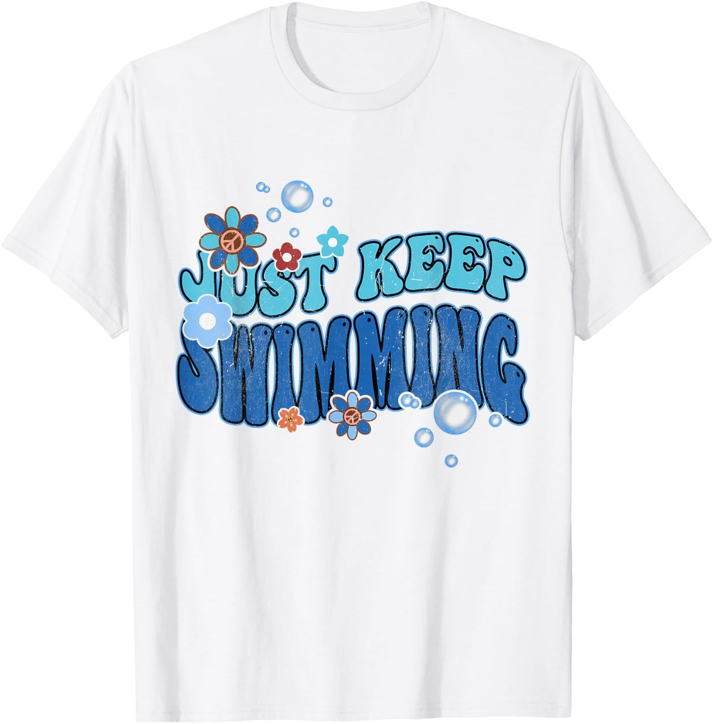 Groovy Summer Swim Lover Just Keep Swimming T-Shirt - T-Shirt | White
