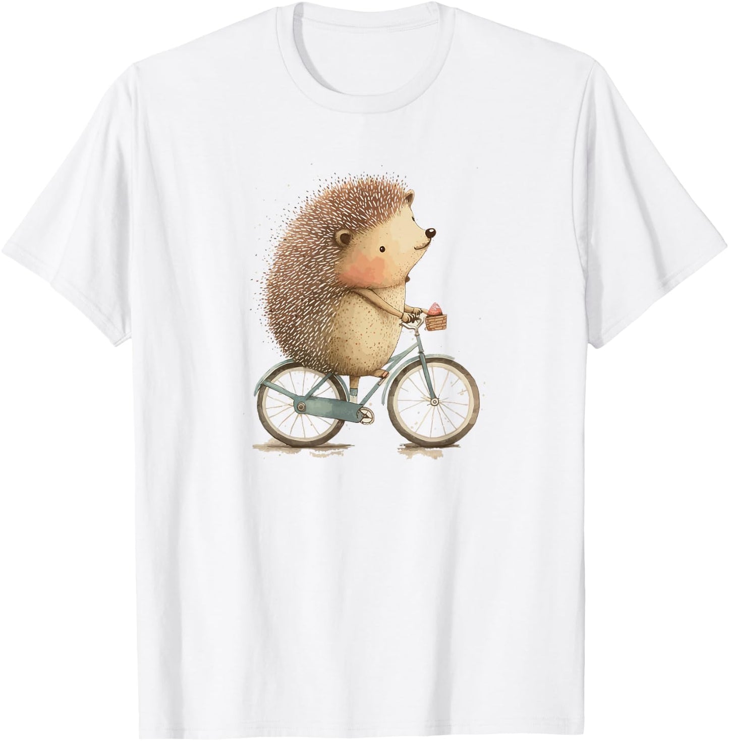 Hedgehog Riding a Bike, Cute Little Hedgie on the Bicycle T-Shirt - T-Shirt | White