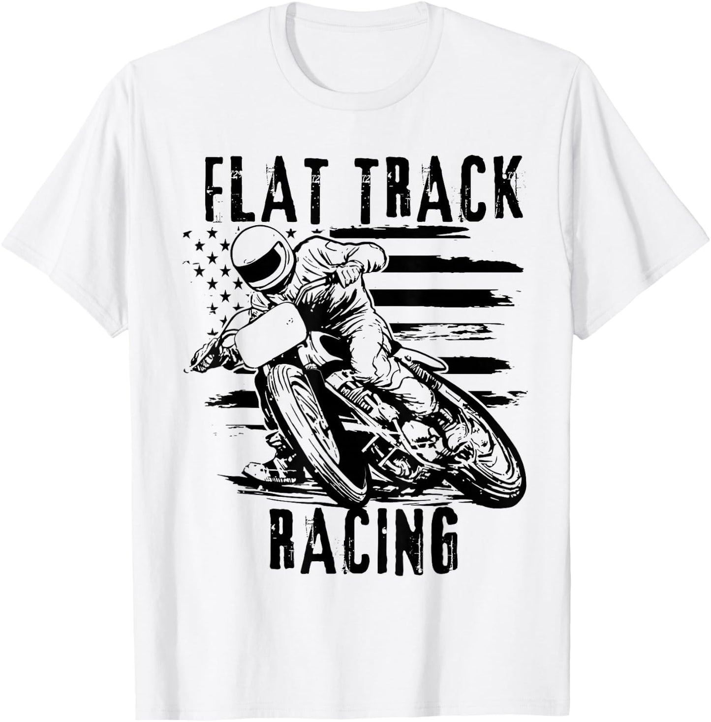 Flat Track Motorcycle Racing American Flag Speedway Dirt T-Shirt - T-Shirt | White