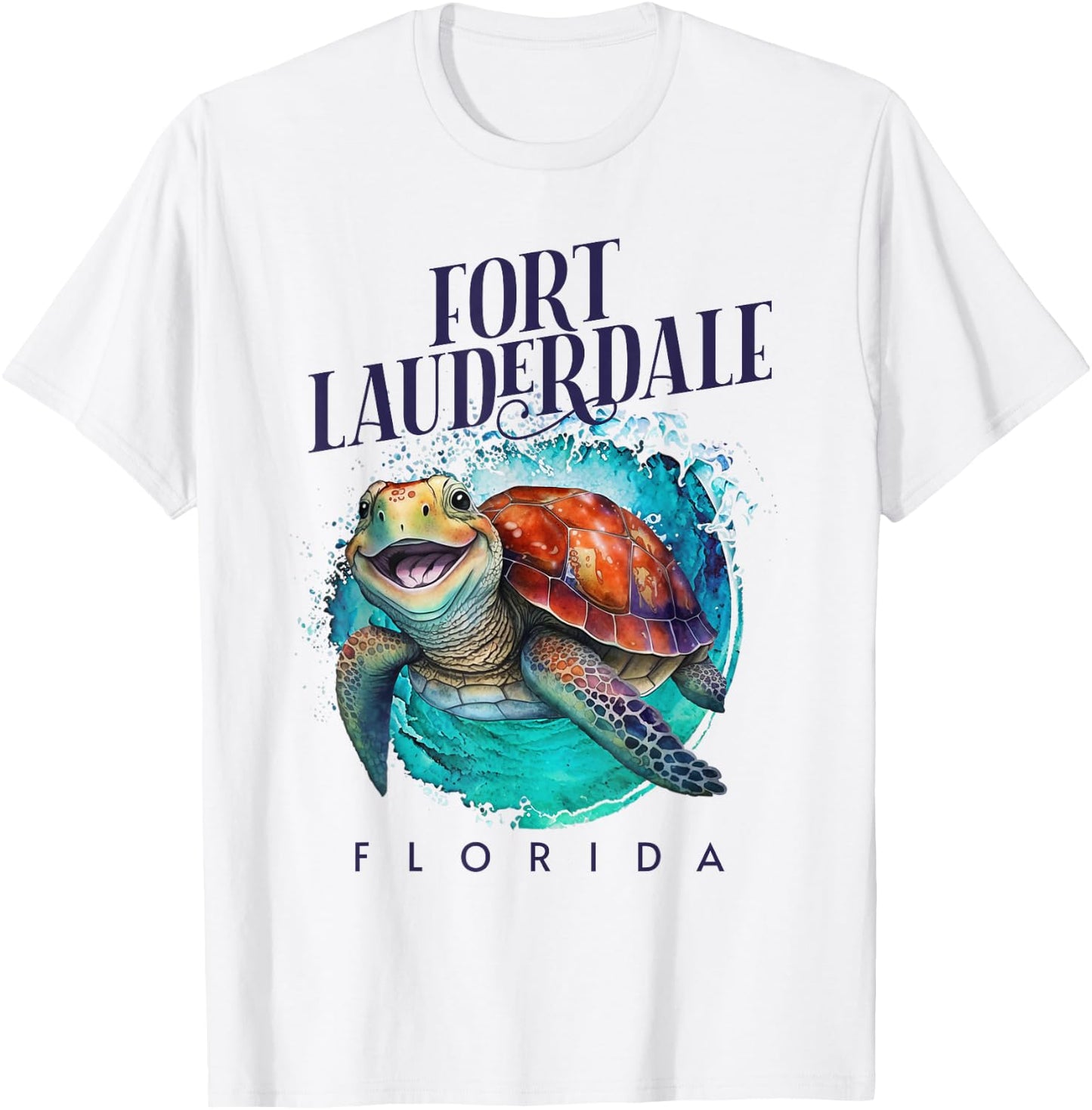 Fort Lauderdale Florida Watercolor Happy Sea Turtle T-Shirt - T-Shirt | White