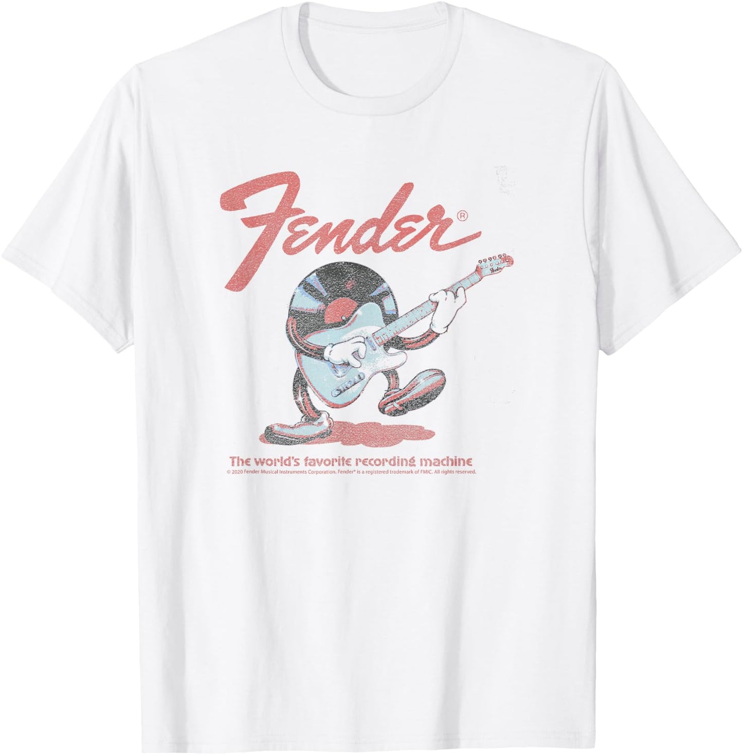 Fender Record Playing Guitar Centered T-Shirt - T-Shirt | White