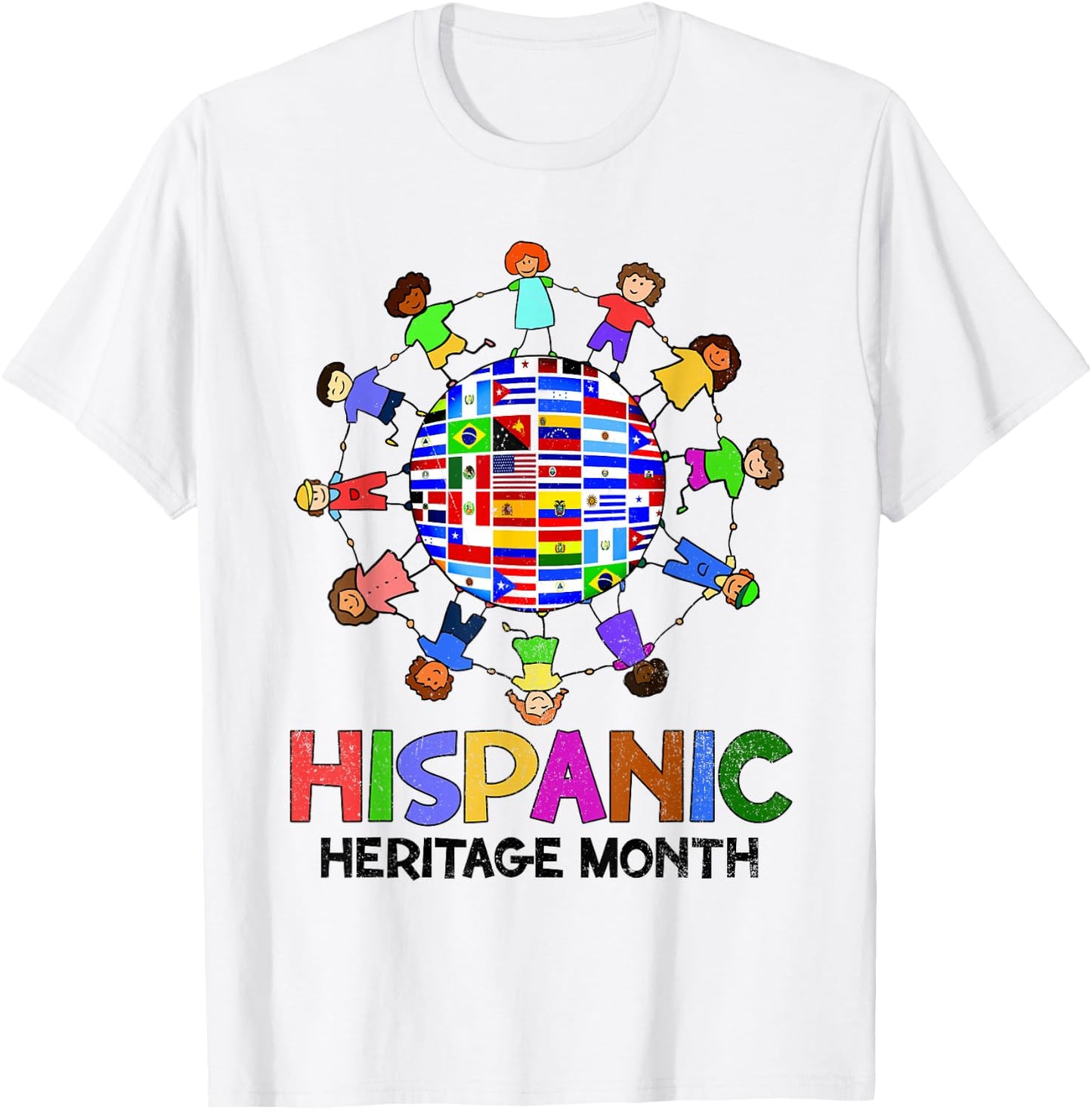 Hispanic Heritage Month Latino Countries Flags Boy Girl Kids T-Shirt - T-Shirt | White