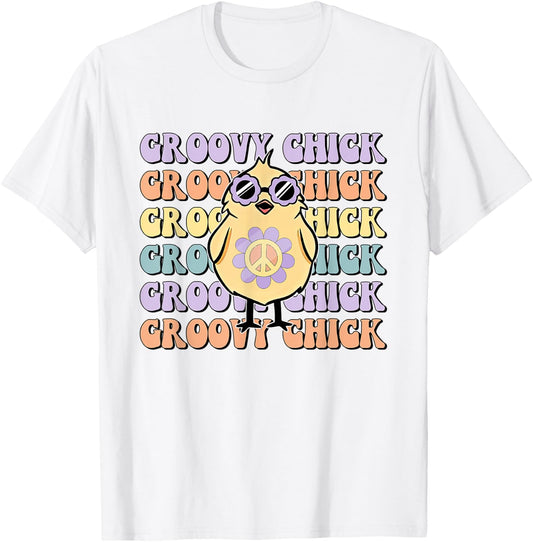 One Groovy Chick Retro Chick Costume Glasses Cute Easter Day T-Shirt - T-Shirt | White