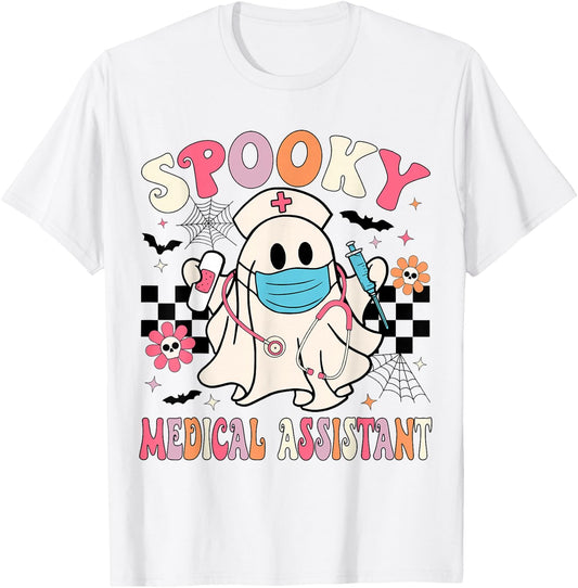 Groovy Spooky Medical Assistant Cute Halloween Med Assistant T-Shirt - T-Shirt | White