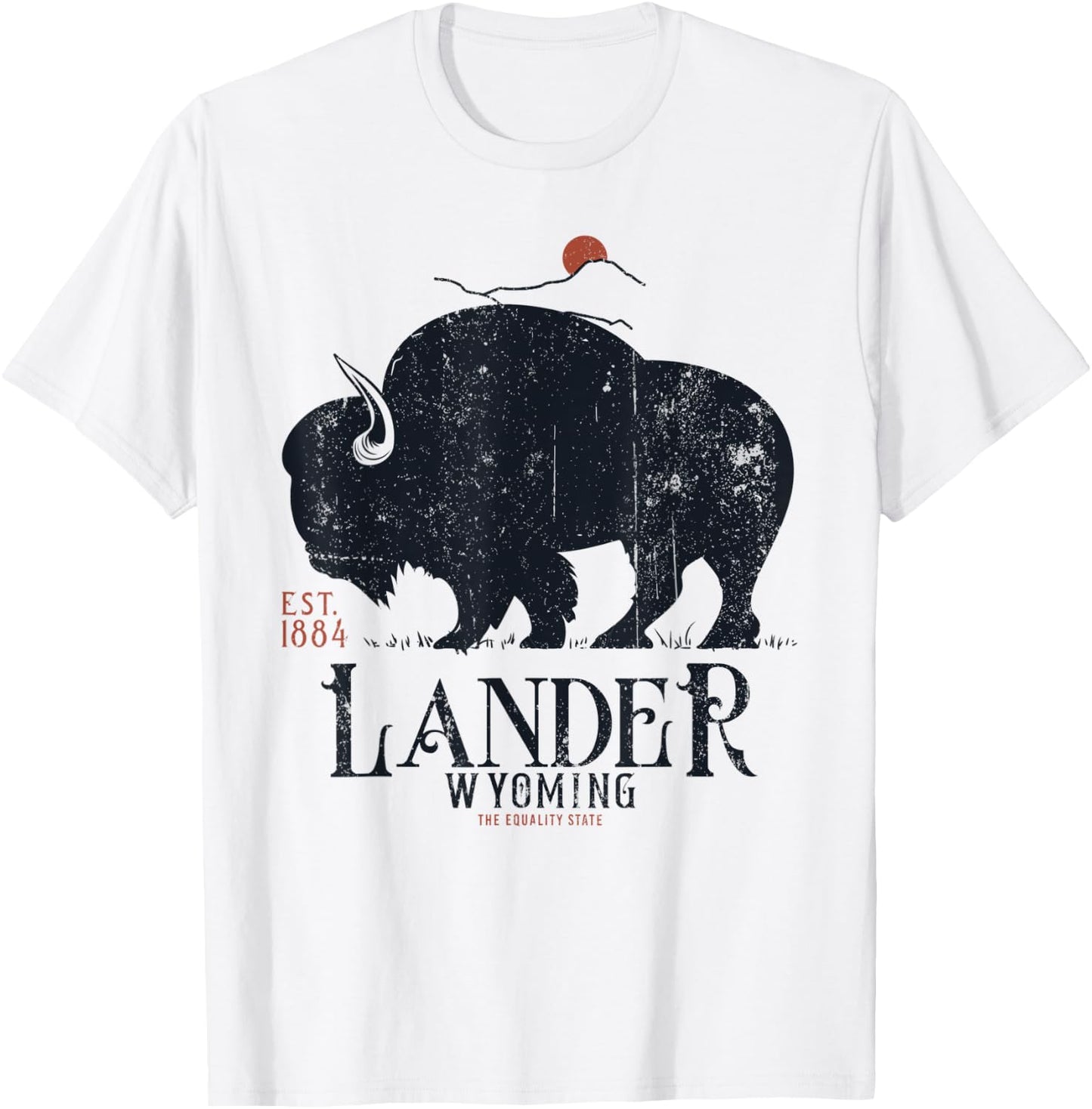 Vintage Lander Wyoming Mountains Bison Western T-Shirt - T-Shirt | White