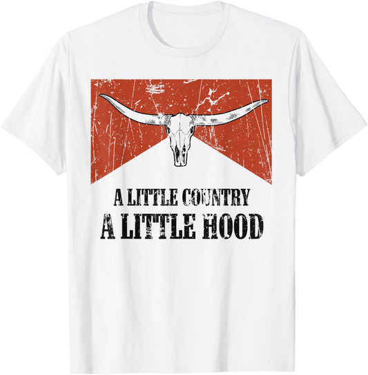 Vintage Bull Skull A Little Country Music A litlle Hood T-Shirt - T-Shirt | White
