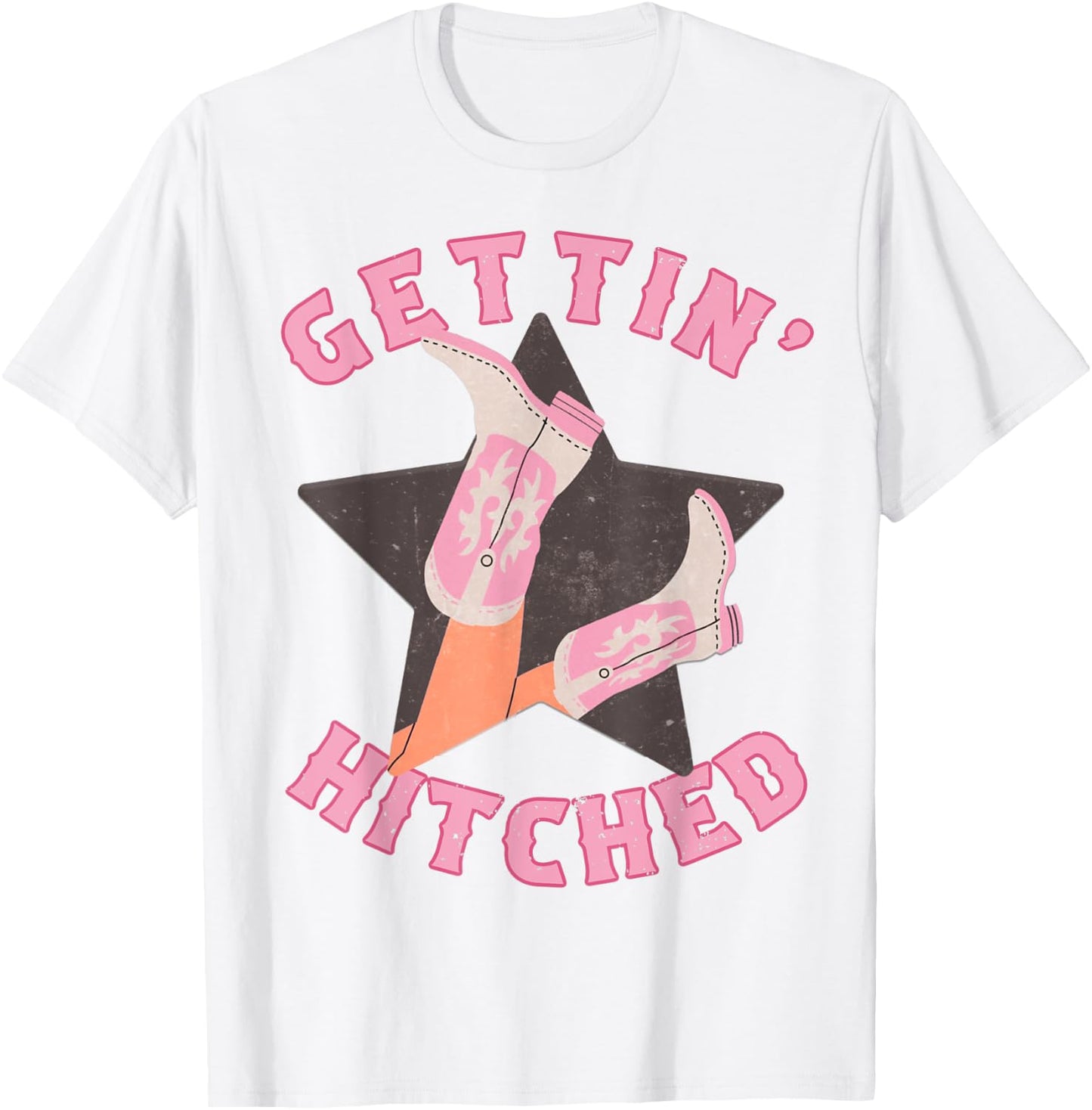 Western Gettin' Hitched Bridal Bachelorette Party Matching T-Shirt - T-Shirt | White
