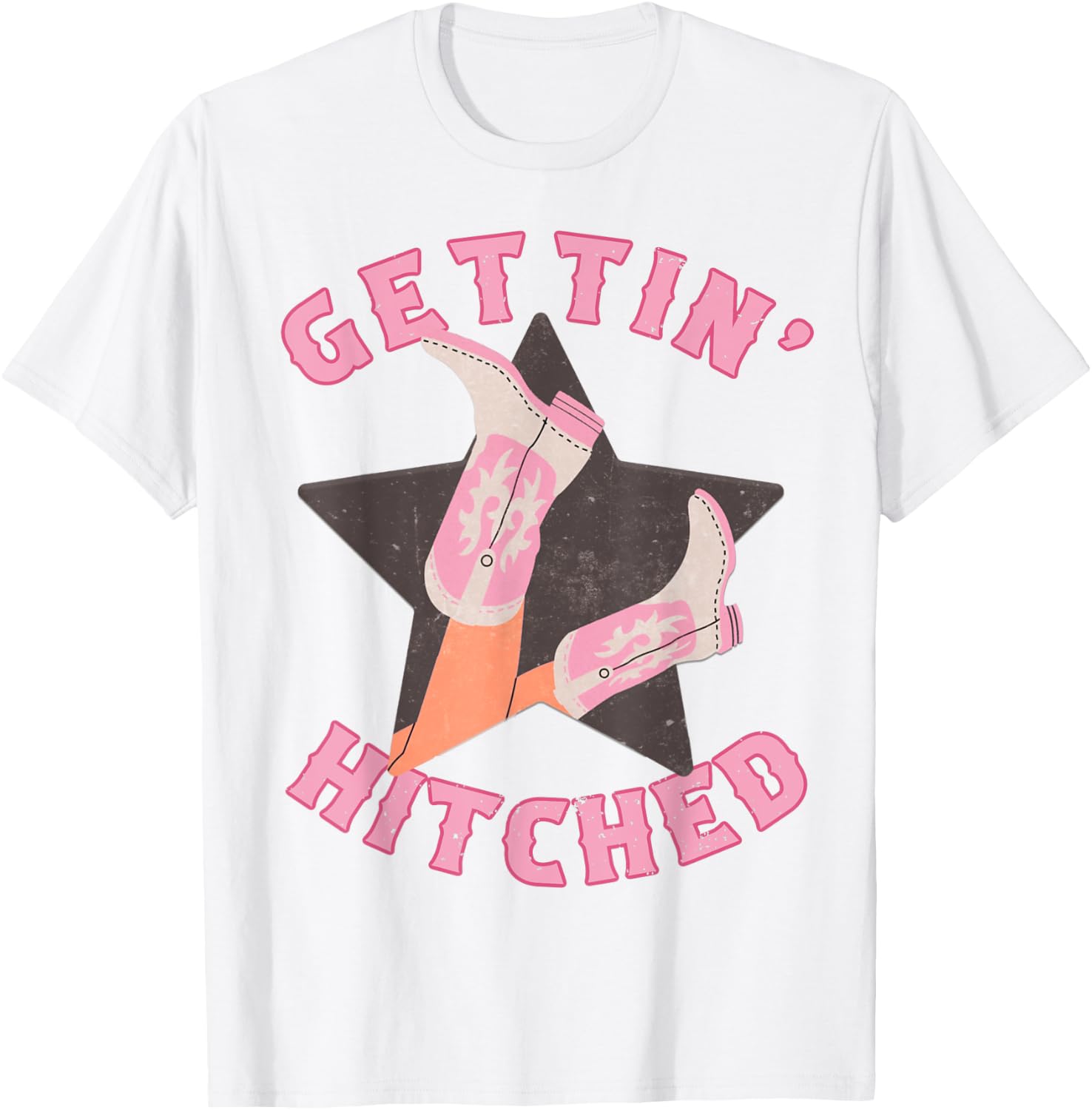 Western Gettin' Hitched Bridal Bachelorette Party Matching T-Shirt - T-Shirt | White