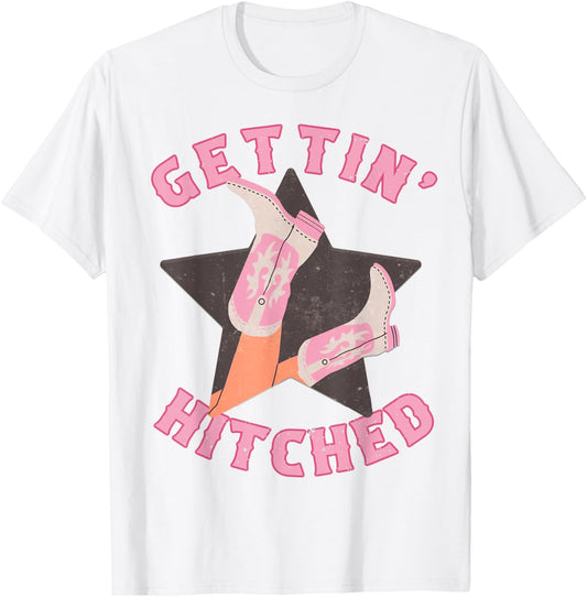Western Gettin' Hitched Bridal Bachelorette Party Matching T-Shirt - T-Shirt | White